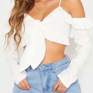 PRETTYLITTLETHING White Tie Front Crop